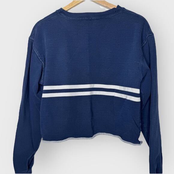 John Galt Brandy Melville Cropped Striped Sweatshirt | Navy Preppy Y2K Top - Picture 5 of 6